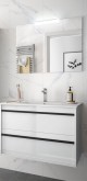 Salgar Attila white gloss lacquered 800 fürdőszobabútor szett (2fiókos szekrény, mosdó, tükör, led világítás)